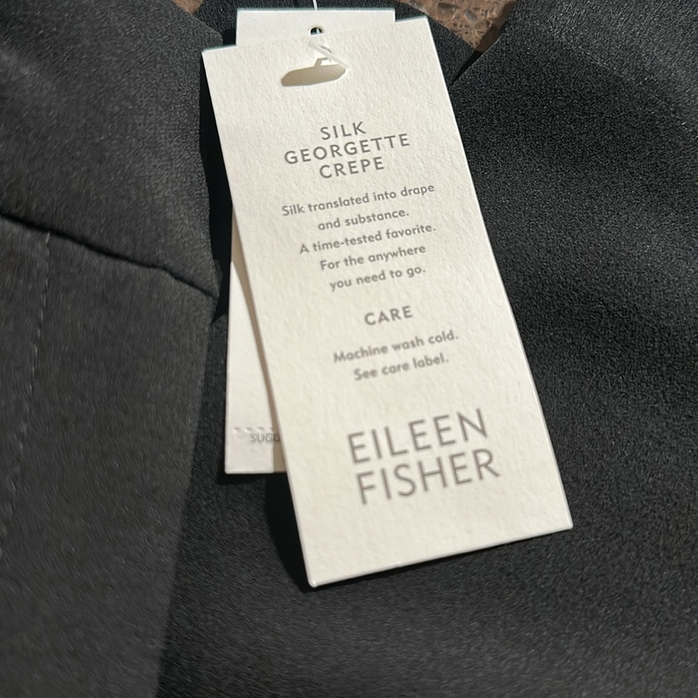 New with tags Eileen Fisher black crop silk georgette crepe 100% silk - Picture 2 of 12
